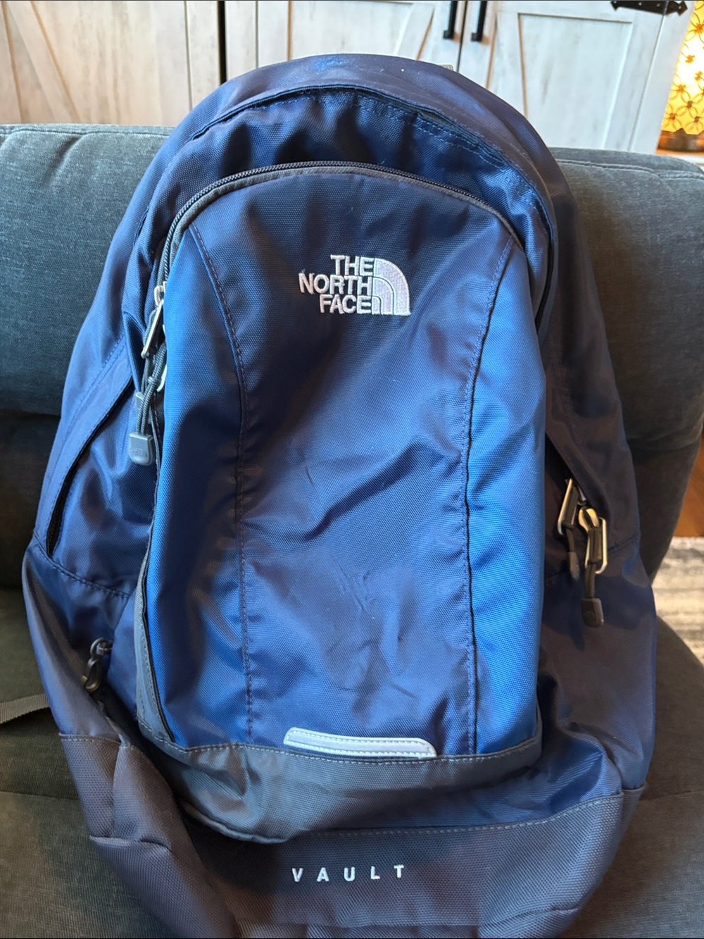 The North Face Vault Backpack in navy blue and black